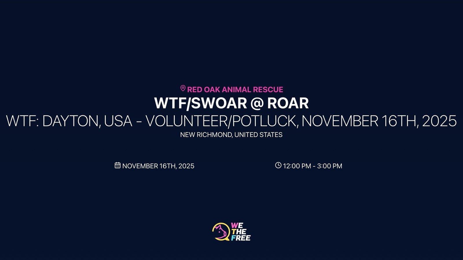 WTF: Dayton, USA - Volunteer/Potluck, November 16th, 2025