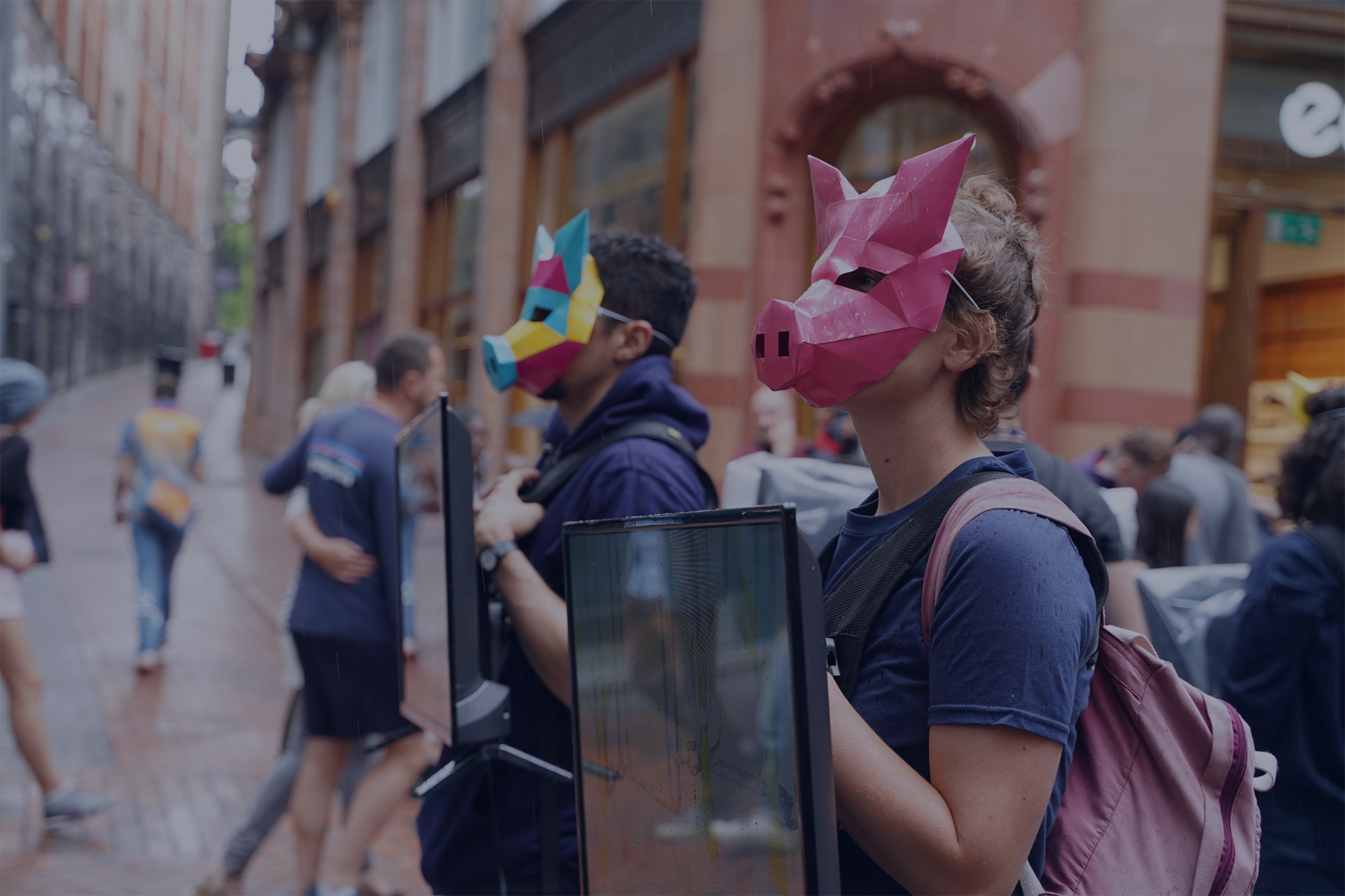 Activists holding a human diamond formation display at a WTF event