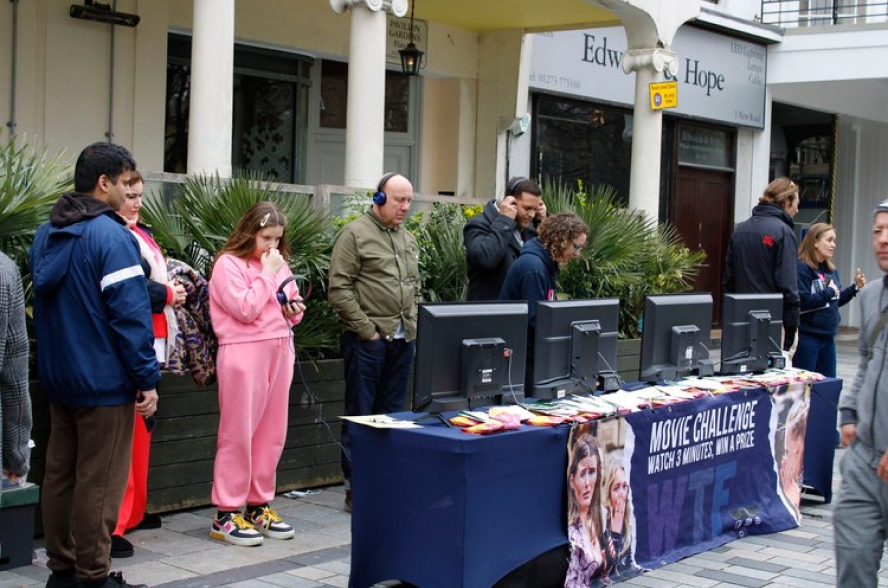 A phone and viewing stall set up for the Movie Challenge